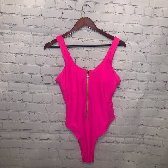 SHEIN Other - Shein Hot Pink Zip Down One Piece Swimsuit sz L